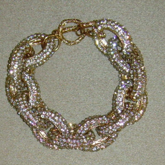 Brilliant Gold-Tone and Rhinestone Chain Link Bracelet - BLING! - Picture 1 of 11